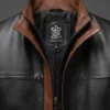 Erin Men's Black 3/4-Length Leather Jacket With Cognac Details