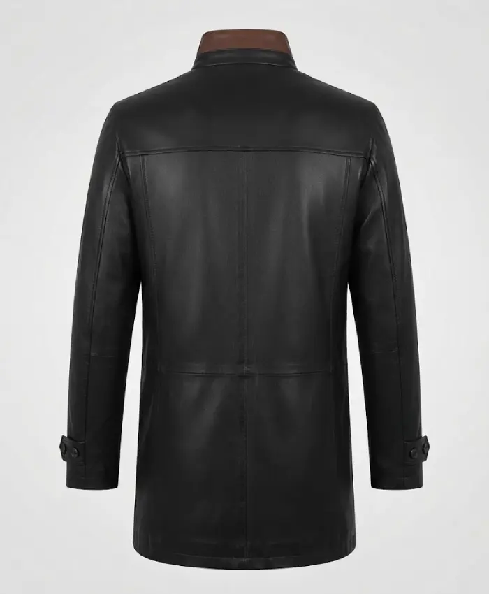 Erin Men's Black 3/4-Length Leather Jacket With Cognac Details