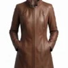 Women’s Cognac Slim Fit Brown Leather Long Coat