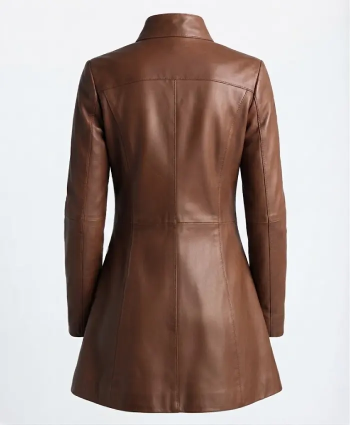 Women’s Cognac Slim Fit Brown Leather Long Coat