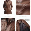 Women’s Cognac Slim Fit Brown Leather Long Coat