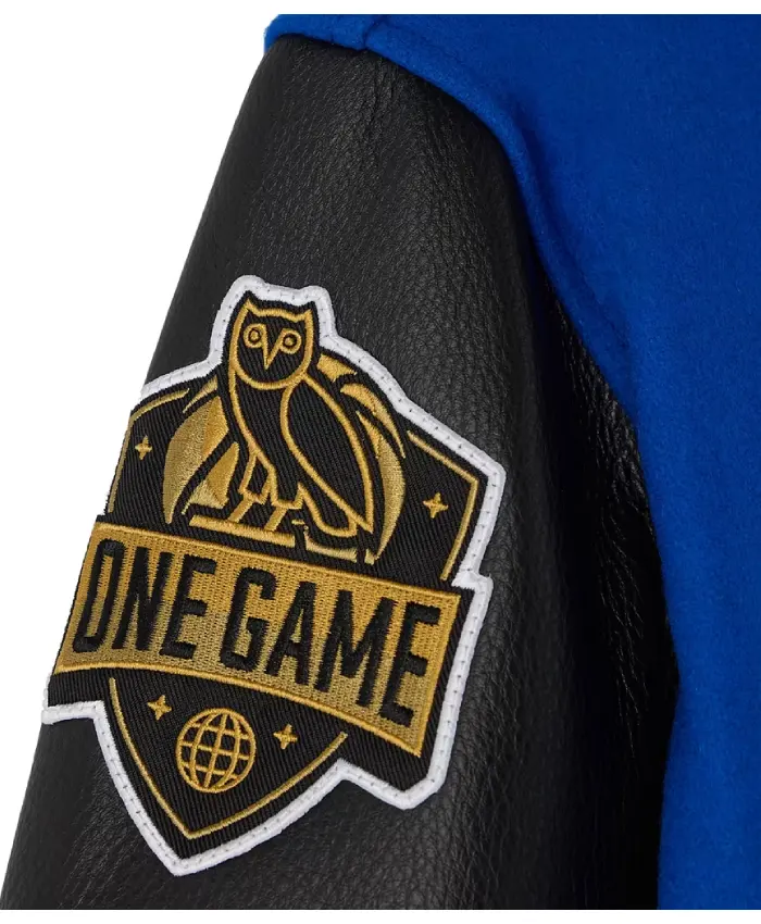 New York Knicks OVO x NBA Blue Full Snap Varsity Jacket