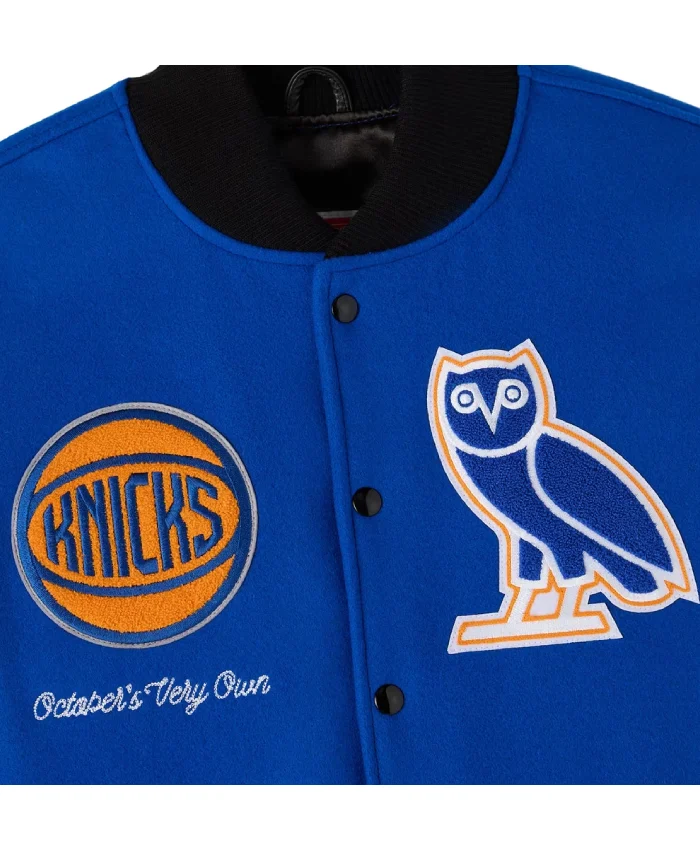 New York Knicks OVO x NBA Full Snap Varsity Jacket