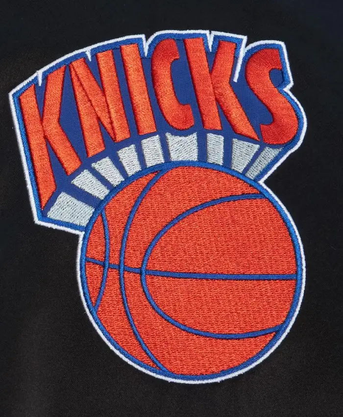 New York Knicks Origins Black and White Satin Varsity Jacket