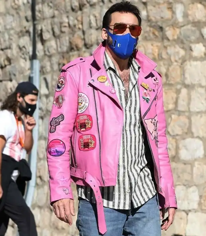 Nicolas Cage Pink Motorcycle Real Leather Jacket - Image 5