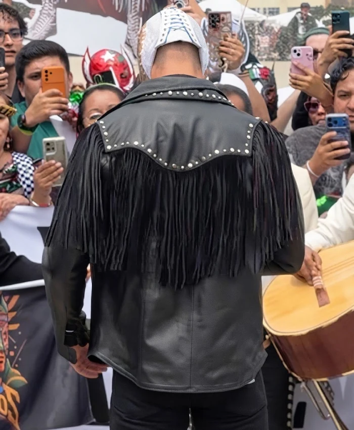 Night Before AAA Mega Championship Mexico City Crowd Rally 2026 El Grande Americano Black Leather Fringe Jacket