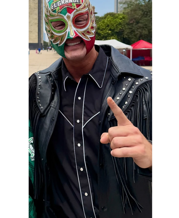 Night Before AAA Mega Championship Mexico City Crowd Rally 2026 El Grande Americano Leather Fringe Jacket