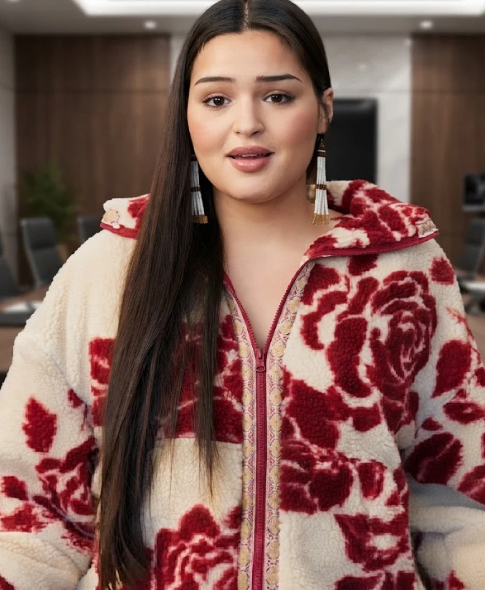 North Of North Season 02 Anna Lambe Red Floral Fleece Jacket For Sale
