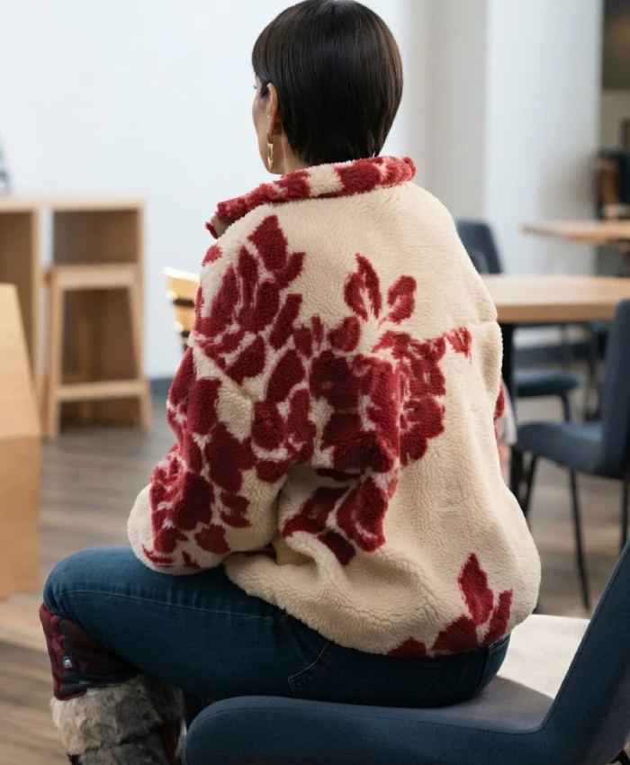 North Of North Season 02 Anna Lambe Red Floral Sherpa Fleece Jacket For Sale