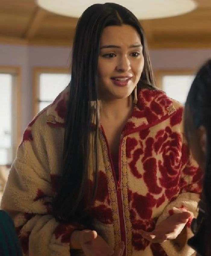 North Of North Season 02 Anna Lambe Red Floral Sherpa Jacket For Sale