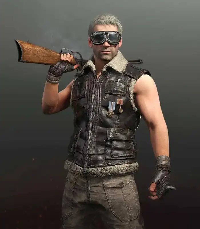 PUBG Biker Shearling Fur Brown Leather Vest