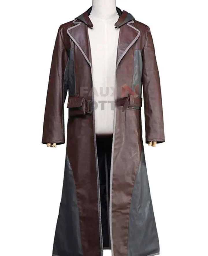 PUBG Brown And Grey Hooded Leather Coat