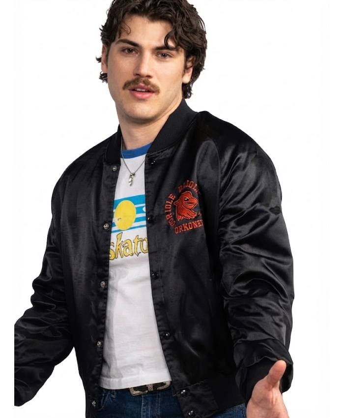 Paul Baker Adults Season 02 Jack Innanen Black Satin Bomber Jacket