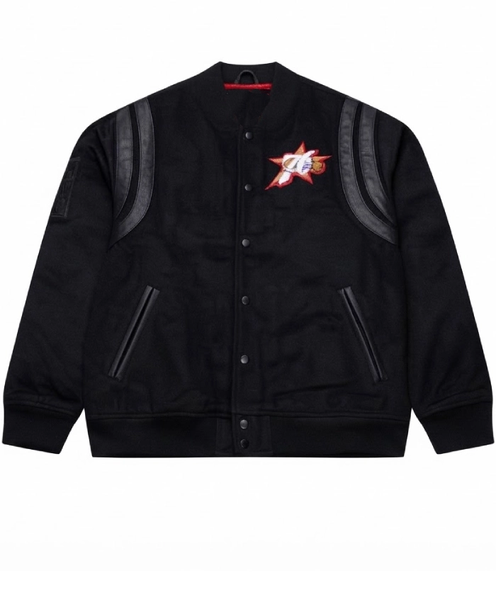 Philadelphia 76ers Black Hardwood Full Snap Wool Varsity Jacket