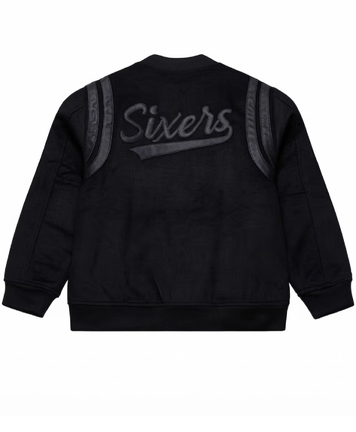 Philadelphia 76ers Black Hardwood Wool Varsity Jacket