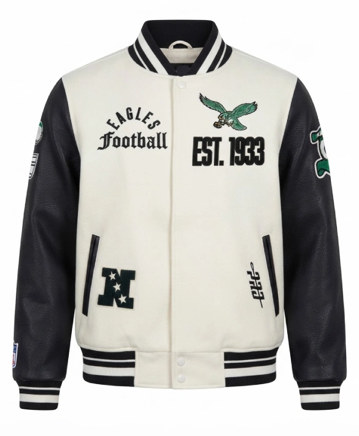 Philadelphia Eagles Modern Originals Black and White Wool Varsity Jacket