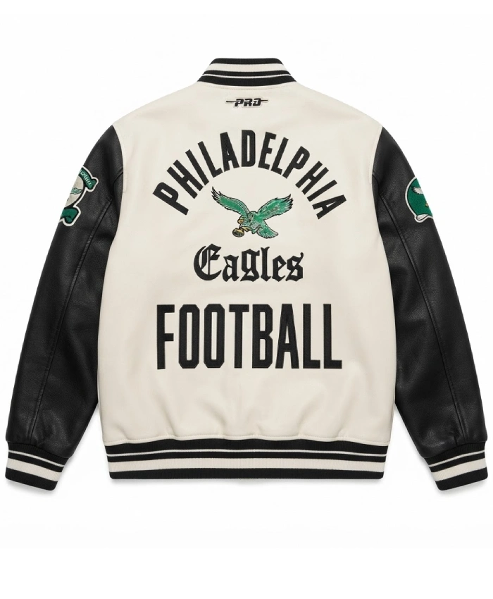 Philadelphia Eagles Modern Originals Classic Rib Black and White Wool Varsity Jacket Sale