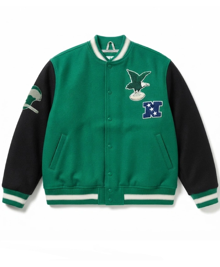 Philadelphia Eagles Team Legacy Green and Black Wool Varsity Jacket