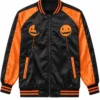 Pumpkin Lollipop Black and Orange Satin Varsity Jacket