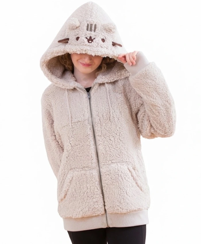 Pusheen Character Zip Up Cream Hoodie