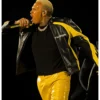 R and B Tour 2026 Chris Brown Balenciaga Black and Yellow Leather Jacket