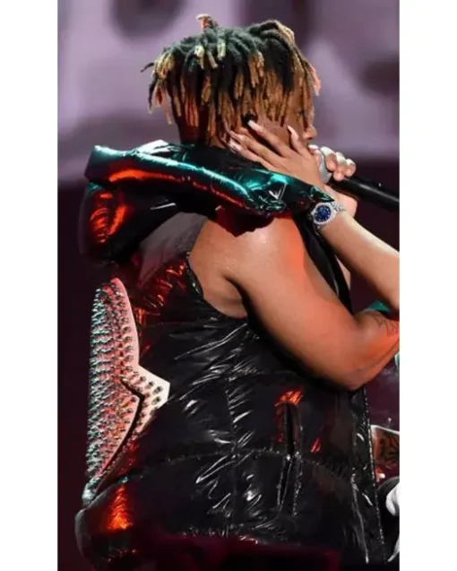 Rapper Juice Wrld Puffer Black Vest With Studs - Image 2