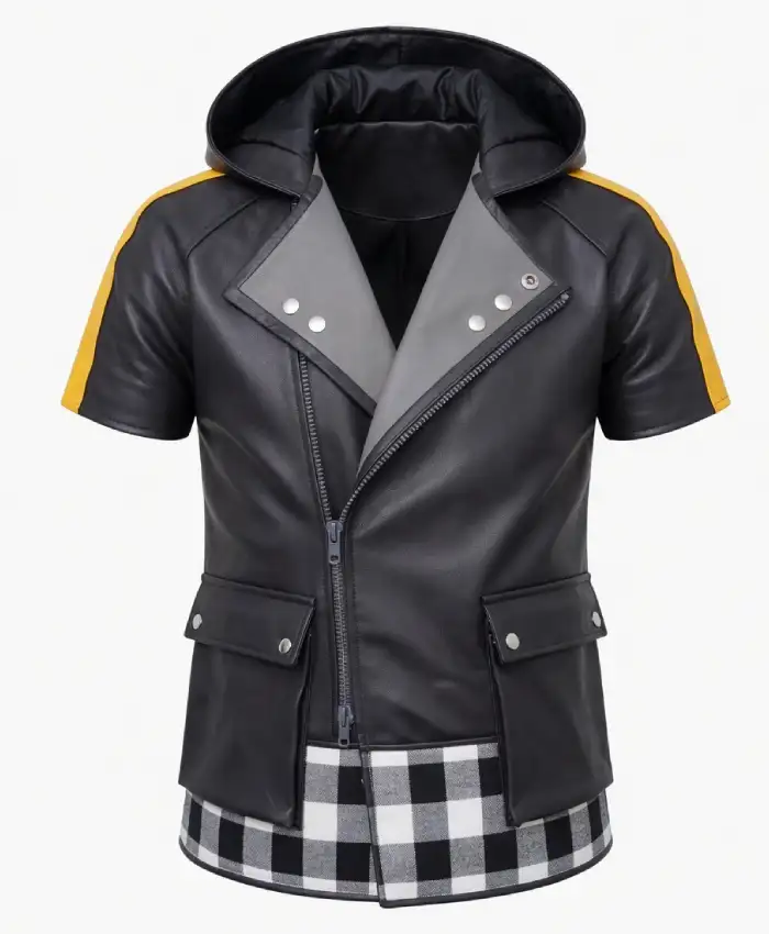 Riku Kingdom Hearts 3 Half Sleeves Leather Jacket With Hood