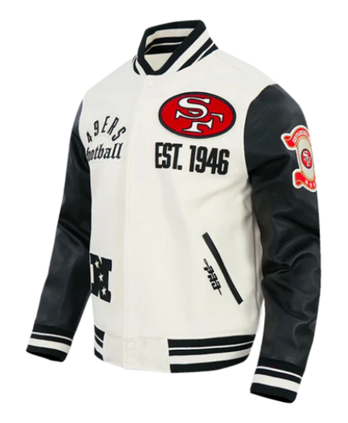 San Francisco 49ers Modern Originals Classic Rib Black Wool Varsity Jacket Sale