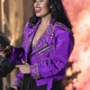 Selena Quintanilla Asymmetrical Style Biker Moto Purple Motorcycle Vegan Sequin Design Leather Jacket