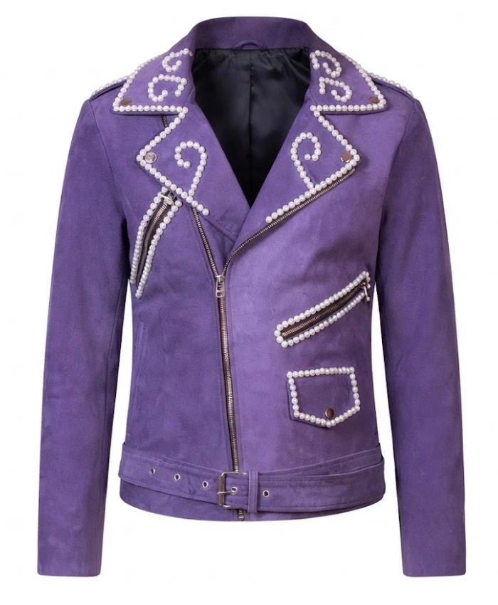Selena Quintanilla Asymmetrical Zipper Style Biker Moto Motorcycle Vegan Sequin Design Leather Jacket