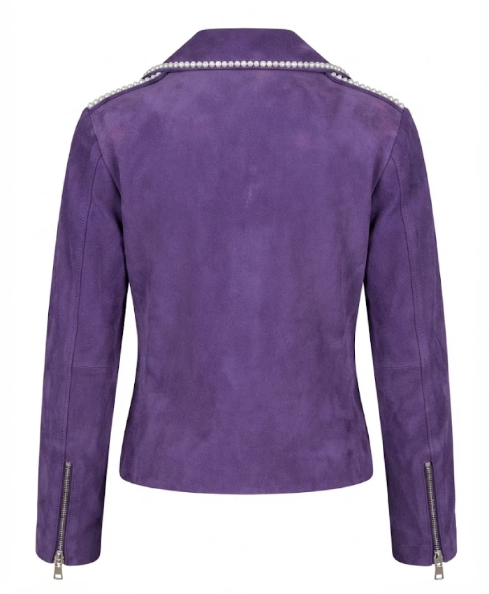 Selena Quintanilla Asymmetrical Zipper Style Biker Moto Purple Motorcycle Vegan Sequin Design Leather Jacket