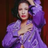 Selena Quintanilla Asymmetrical Zipper Style Moto Purple Motorcycle Vegan Sequin Design Leather Jacket