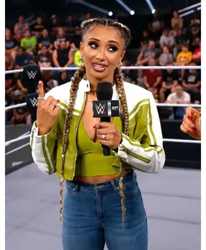 Shop Kelani Jordan WWE Next Cropped Moto Leather Jacket
