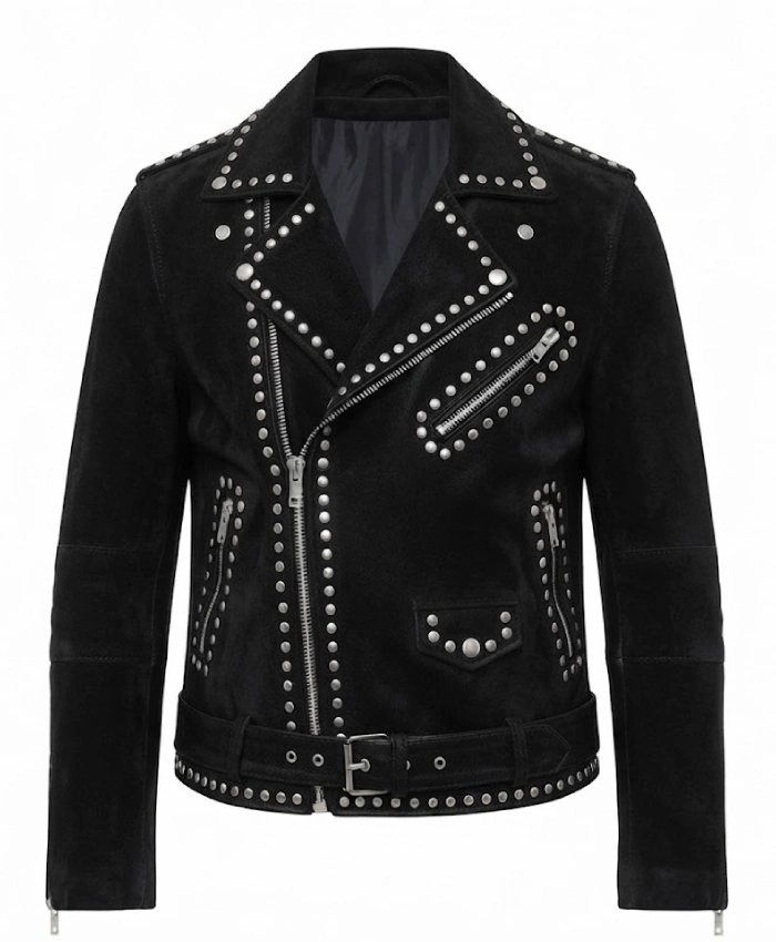 Shop Men And Women Stegaro Black Studded Leather Biker Jacket Sale