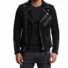 Shop Men And Women Stegaro Black Studded Suede Leather Biker Jacket Sale