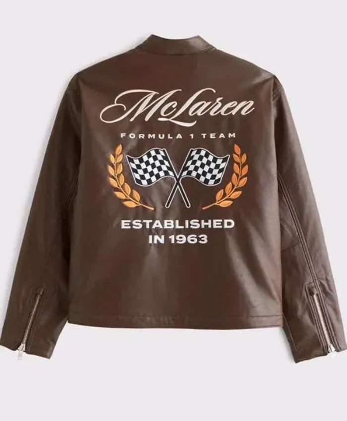 Shop Now Abercrombie McLaren F1 Brown Leather Racer Jacket Sale