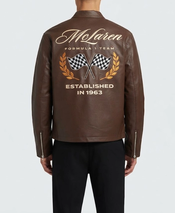 Shop Now Abercrombie McLaren F1 Brown Leather Racer Jacket