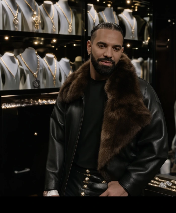 Shop Now Drake Jewellry Room Black Shearling Leather Jacket
