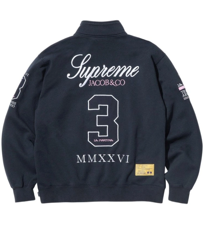Shop Now Navy Supreme x La Martina x Jacob and Co Zip Up Sweatshirt