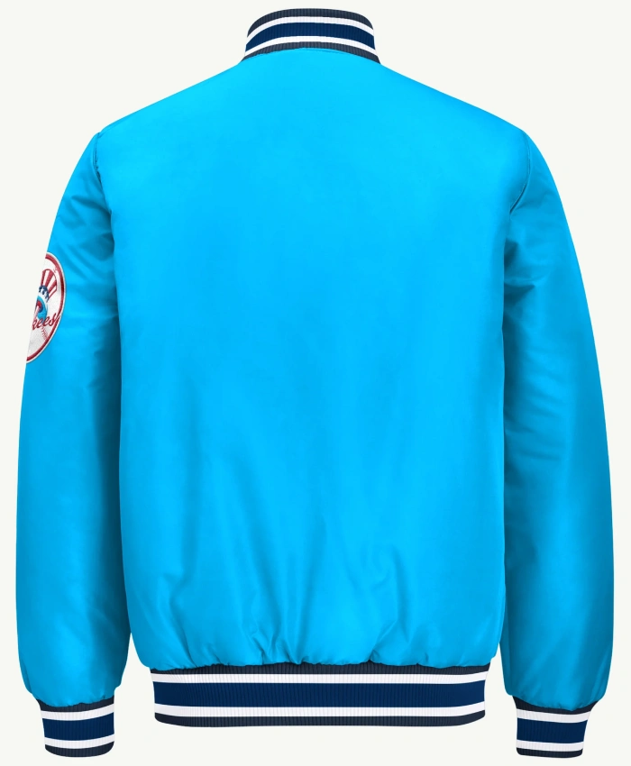 Shop Now New York Yankees Across Satin Full Snap Blue Varsity Jacket