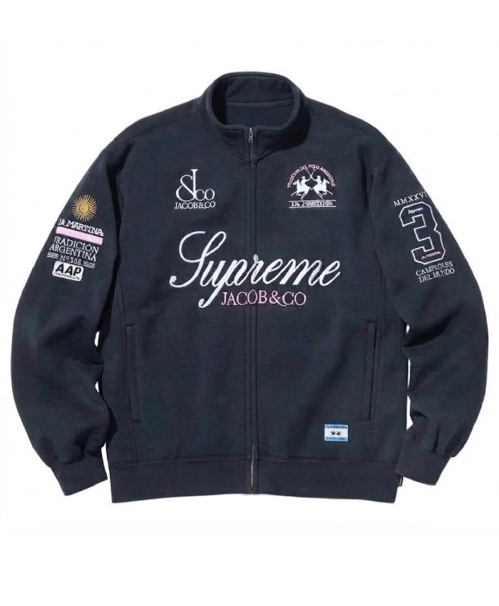 Shop Now Supreme x La Martina x Jacob and Co Zip Up Navy Sweatshirt