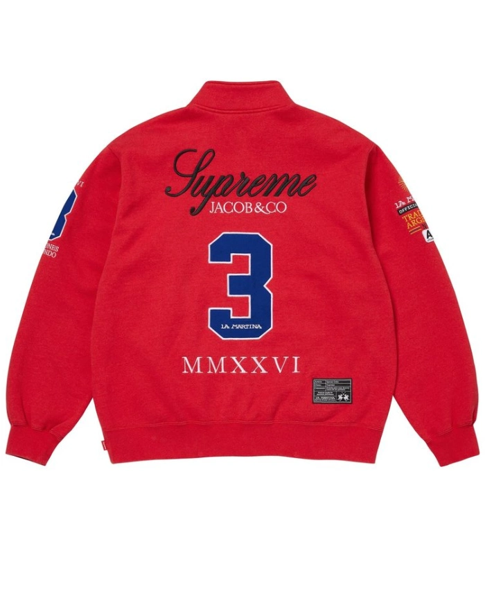 Shop Now Supreme x La Martina x Jacob and Co Zip Up Red Sweatshirt