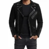 Shop Stegaro Black Studded Suede Leather Biker Jacket Sale