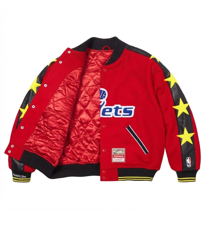 Shop Supreme x Mitchell and Ness Teams Red Wool Varsity Jacket