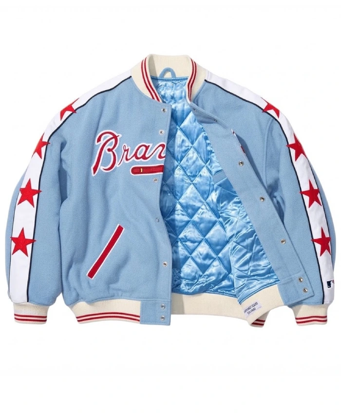 Shop Supreme x Mitchell and Ness Teams Wool Blue Varsity Jacket
