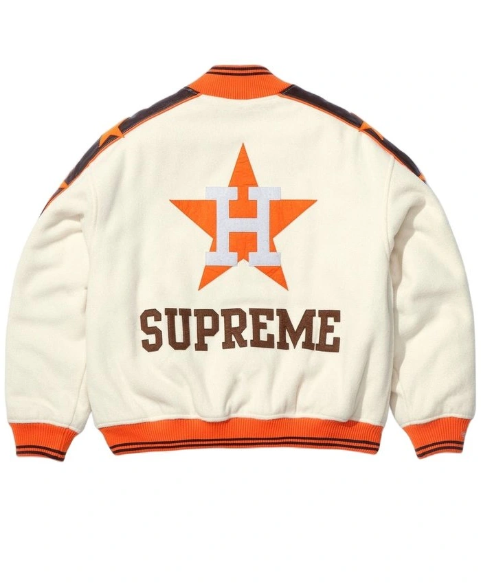 Shop Supreme x Mitchell and Ness Teams Wool Off White Varsity Jacket