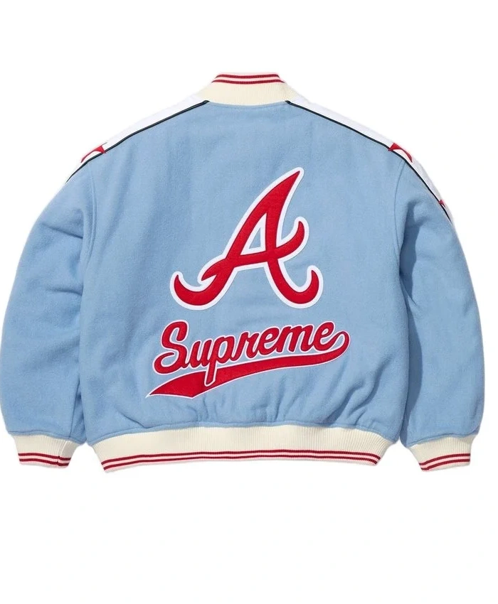 Shop Supreme x Mitchell and Ness Teams Wool Varsity Blue Jacket
