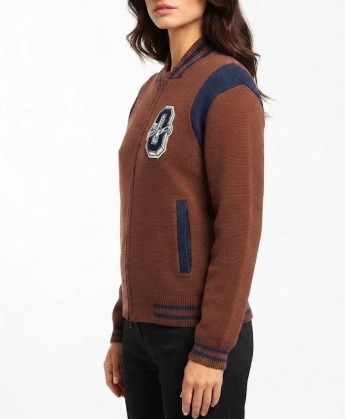 Shop OVO Cardigan Brown Wool Varsity Jacket