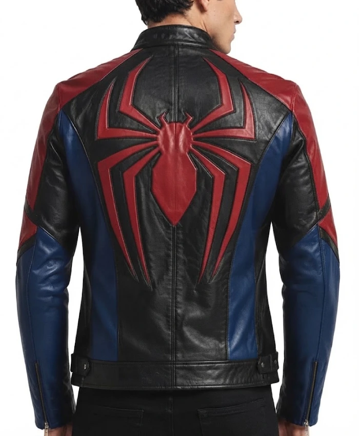 Spider Man Black Red Blue Biker Leather Jacket for Men