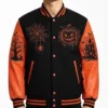 Spooky Halloween 2026 Jack o Lantern Black and Orange Varsity Jacket